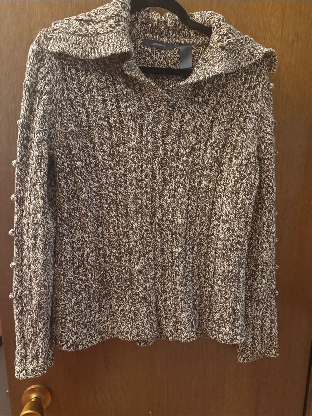Liz Claiborne Brown and Cream Marled Cowl Sweater Vintage cotton blend
